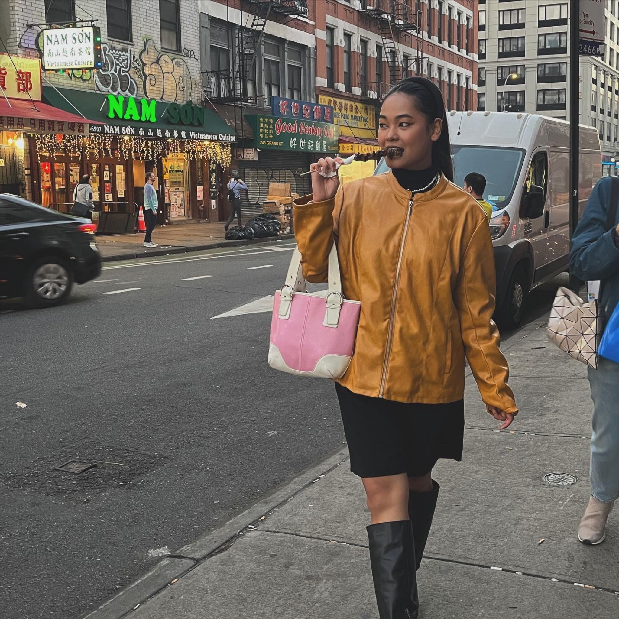 When in chinatown ❤️‍🔥 my yellow leather jacket is thrifted and my bag too (it’s coach) 

#LTKHoliday #LTKSeasonal #LTKGiftGuide