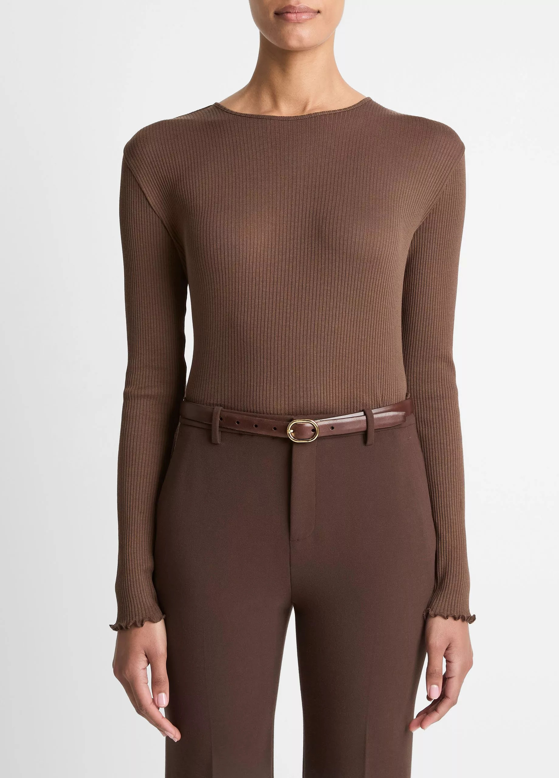 Buy Ruffled-Edge Pima Cotton Long-Sleeve T-Shirt for USD 198.00 | Vince | Vince LLC