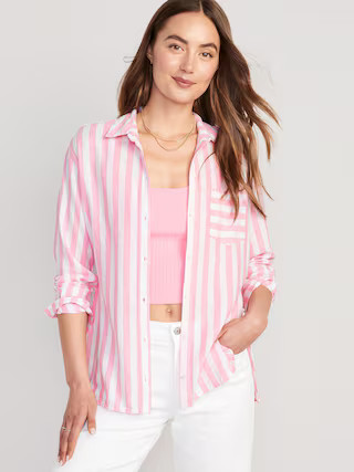 Striped Linen-Blend Boyfriend Shirt for Women | Old Navy (US)