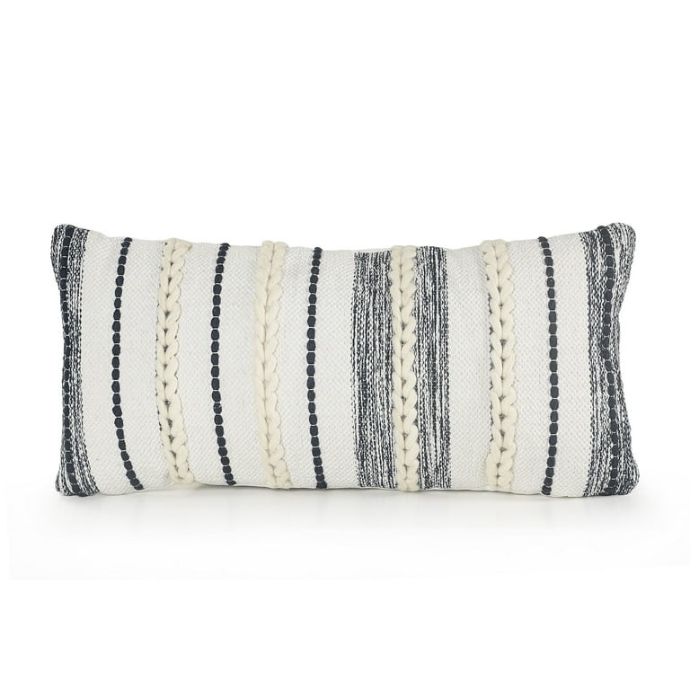 Ox Bay Braided White / Navy Contemporary 14" x 28" Rectangle Decorative Throw Pillow | Walmart (US)