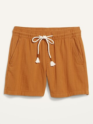 High-Waisted Textured Cotton Pull-On Shorts for Women -- 5-inch inseam | Old Navy (US)