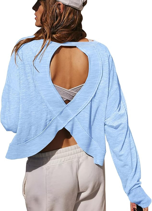 LASLULU Womens Open Back Long Sleeve Workout Tops Athletic Shirts Boat Neck Casual Running Tee Y2... | Amazon (US)