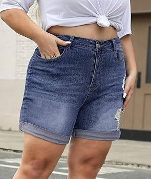 LALAGEN Women Plus Size Jean Shorts Stretchy High Waisted Distressed Ripped Denim Shorts Trendy S... | Amazon (US)