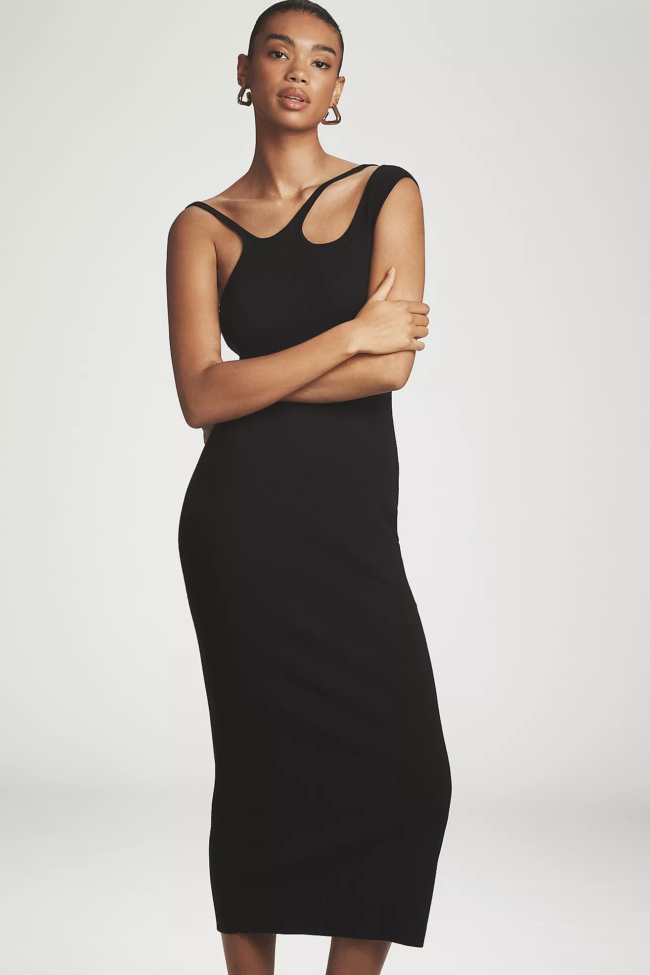 By Anthropologie Asymmetric Cut-Out Slim Sweater Midi Dress | Anthropologie (US)