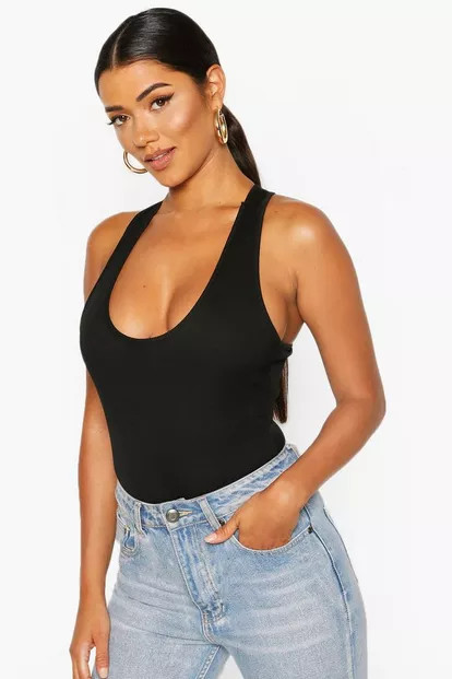 Basic Plunge Rib Sleeveless Bodysuit | Boohoo.com (US & CA)