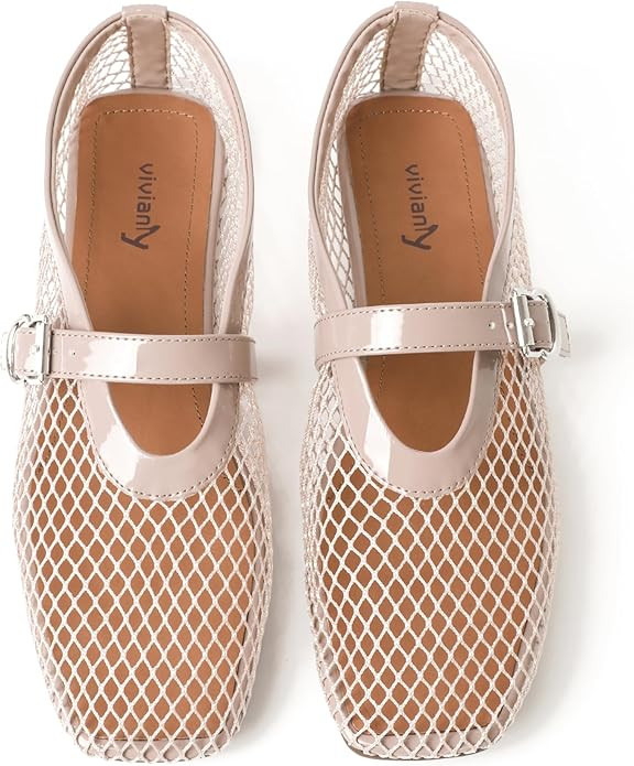 vivianly Mesh Ballet Flats Shoes for Women Flats Comfortable Dressy Round Toe Mesh Flats Fishnet ... | Amazon (US)