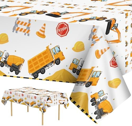 2 Pack Construction Table Cloth - Dump Truck Tablecloth, Plastic Disposable Rectangle Yellow Truc... | Amazon (US)