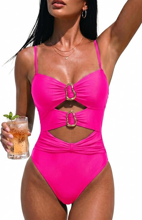 One Piece Swimsuit for Women with Metal Ring Swim Suit Sexy Bathing Suit Cutout Monokini 2026 | Amazon (US)