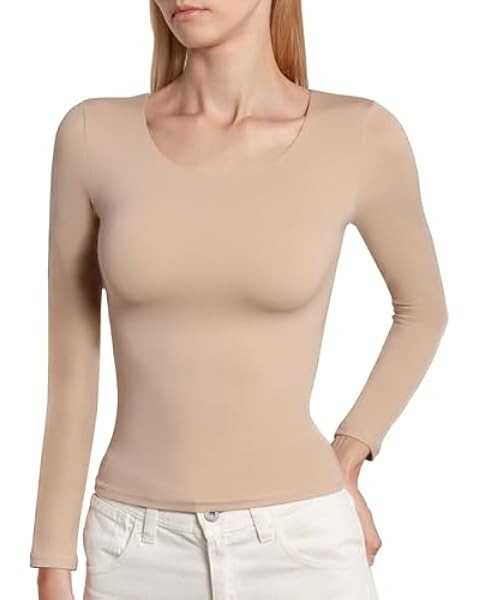 Trendy Queen Camisas de manga larga para mujer, con cuello barco, ajustadas, ajustadas, trajes Y2... | Amazon (US)