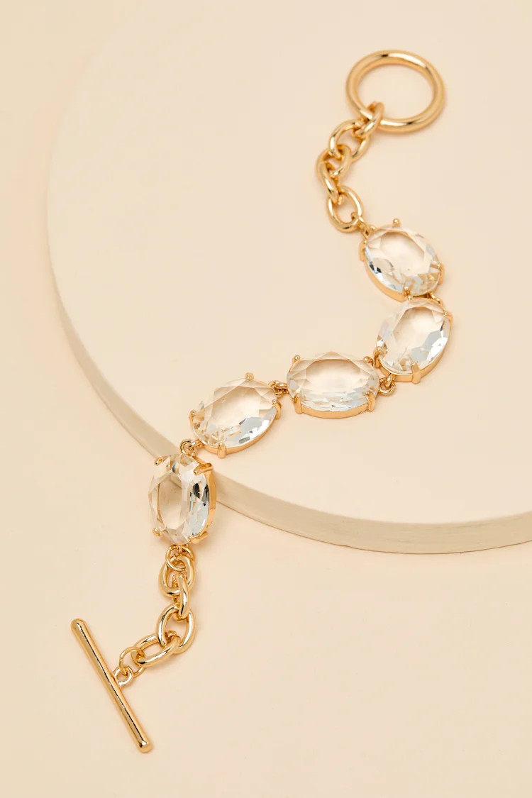 Lavetta Gold Oval Rhinestone Toggle Chain Bracelet | Lulus