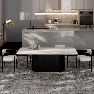 Faux Marble Dining Table for 6, with Metal Pedestal Base | Wayfair North America