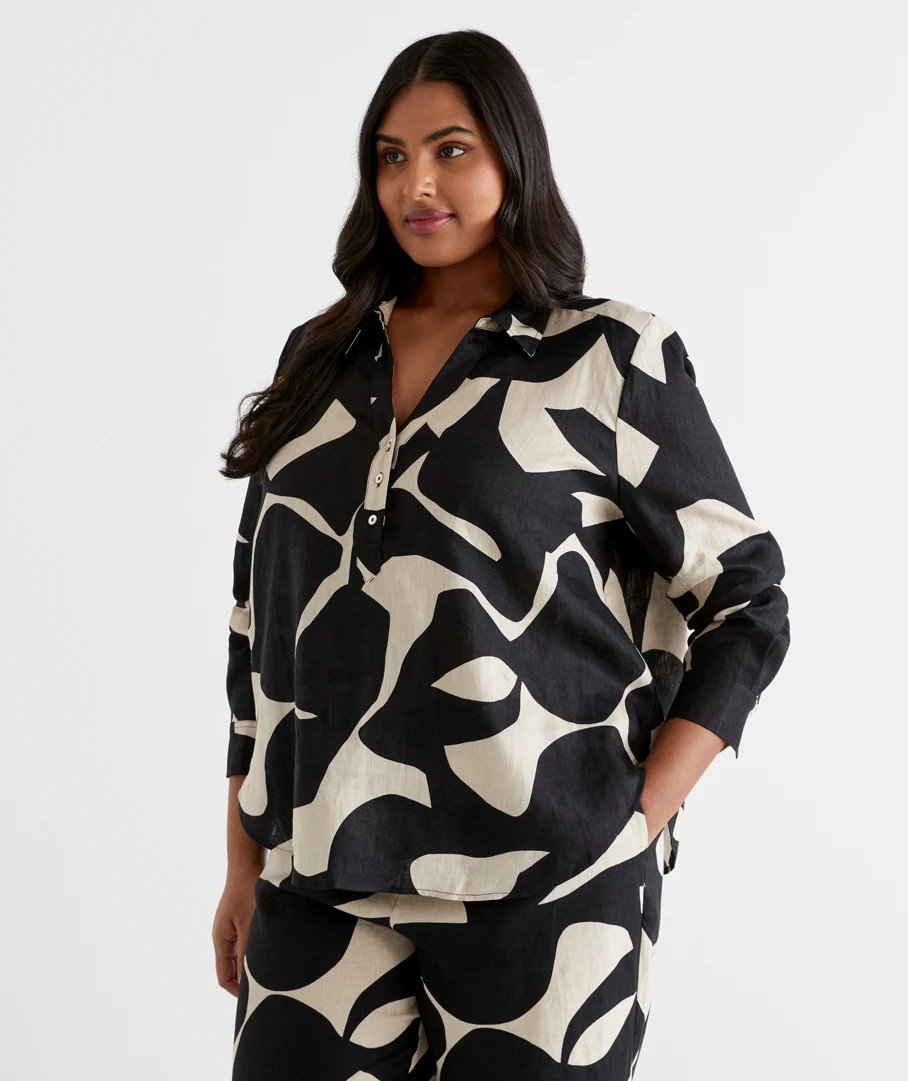 Linen Graphic Geo Shirt | Sussan