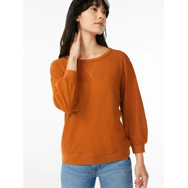 Free Assembly Women's Crewneck Sweatshirt with ¾-Sleeves | Walmart (US)