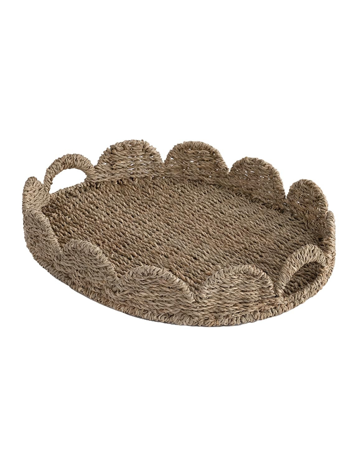 StorageWorks Scalloped Edge Wicker Serving Tray, Woven Rattan Table Trays with Handle, Wicker Tra... | Amazon (US)