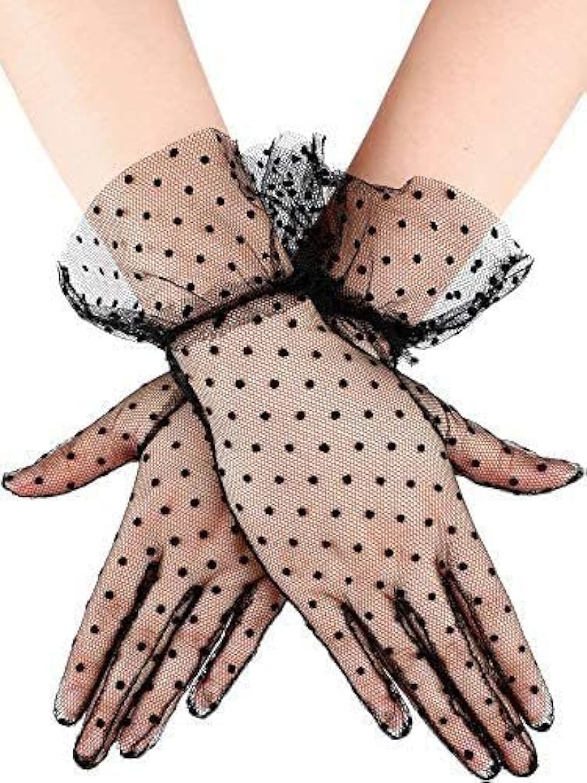 SCHOLMART Polka Dot Lace Gloves Elegant Short Lace Gloves Summer Gloves for Women Ladies Wedding Dinner Party | Amazon (CA)