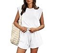 OFEEFAN Rompers for Women Summer Cap Sleeve Adjustable Drawstring Waistband Crewneck Casual Outfi... | Amazon (US)