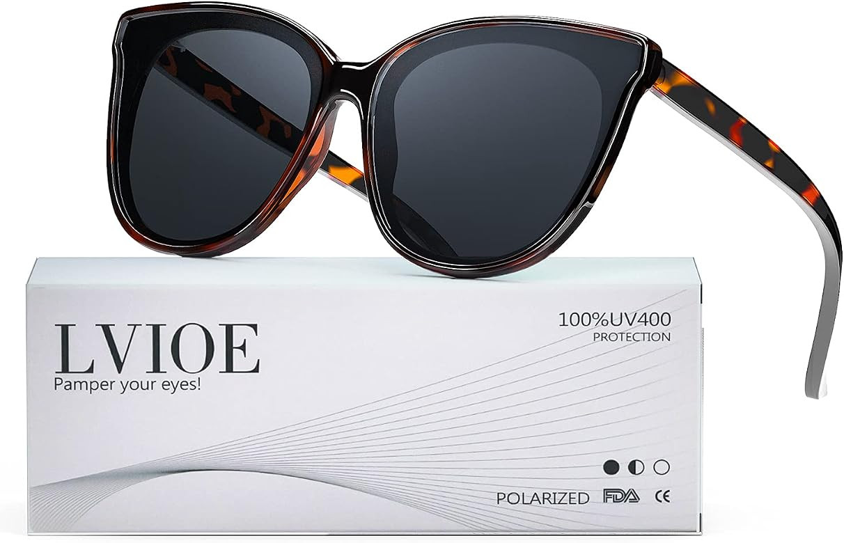 LVIOE Cat Eyes Sunglasses for Women, Polarized Oversized Fashion Vintage Eyewear for Driving Fishing | Amazon (US)