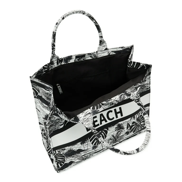 No Boundaries Women's Beach Canvas Print Tote Bag Black/White | Walmart (US)