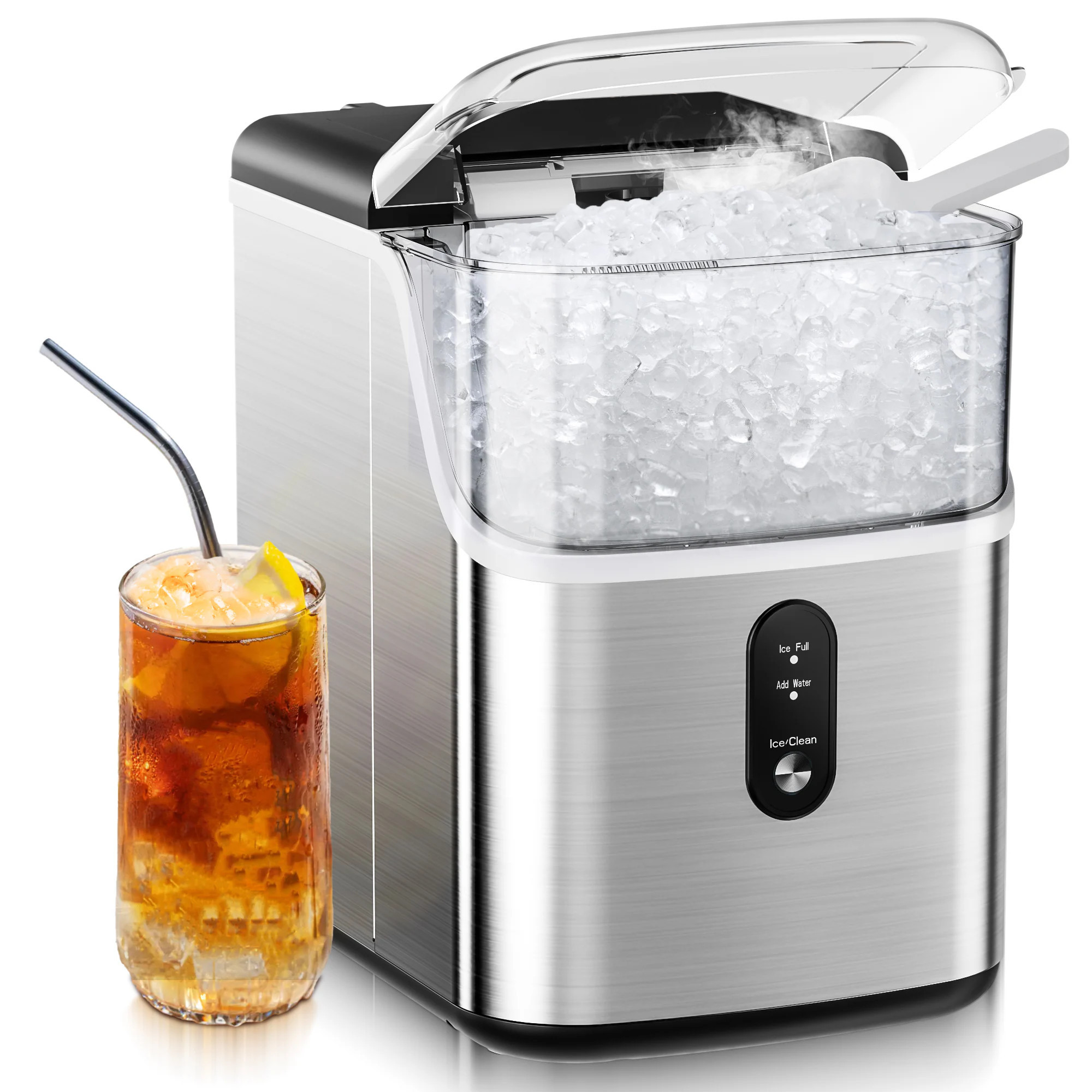 SIMZLIFE 35-lb Ice Per day Nugget/Pebble Ice Maker with Auto-Cleaning and 1.8Lbs Ice Storage in Silve Stainless Steel one_size | IM013-NSI-S-LS-SC | Lowe's