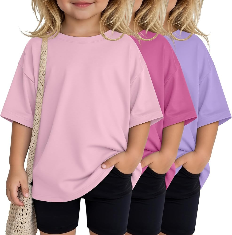 3 Pack Toddler Girls Oversized Shirts Baby Crewneck Short Sleeve Tops Kids Summer Loose Fit Basic... | Amazon (US)