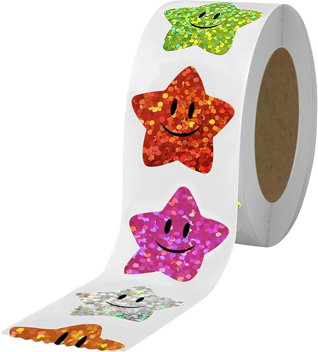 700Pcs Smiley Face Star Stickers for Kids Reward,1inch 8 Colored Sparkly Foil Star Stickers for S... | Amazon (US)