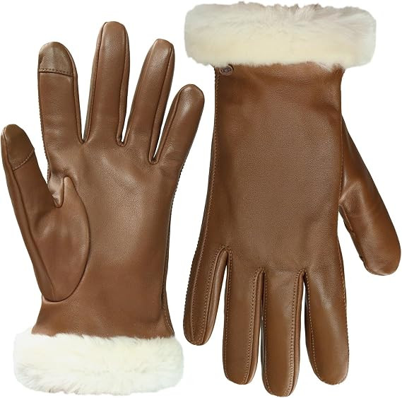 UGG Women’s Sheepskin Cuff Gloves with Touchscreen Fingertips, Genuine Leather Exterior, Fur Tr... | Amazon (US)
