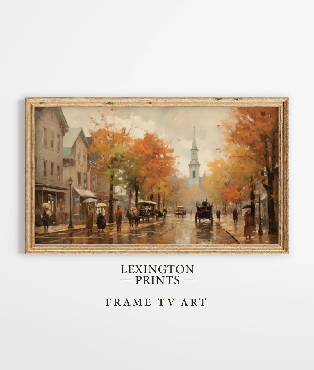 Fall Frame TV Art Fall American Town City Art Landscape Painting Vintage Fall Wall Art Autumn Rus... | Etsy (US)