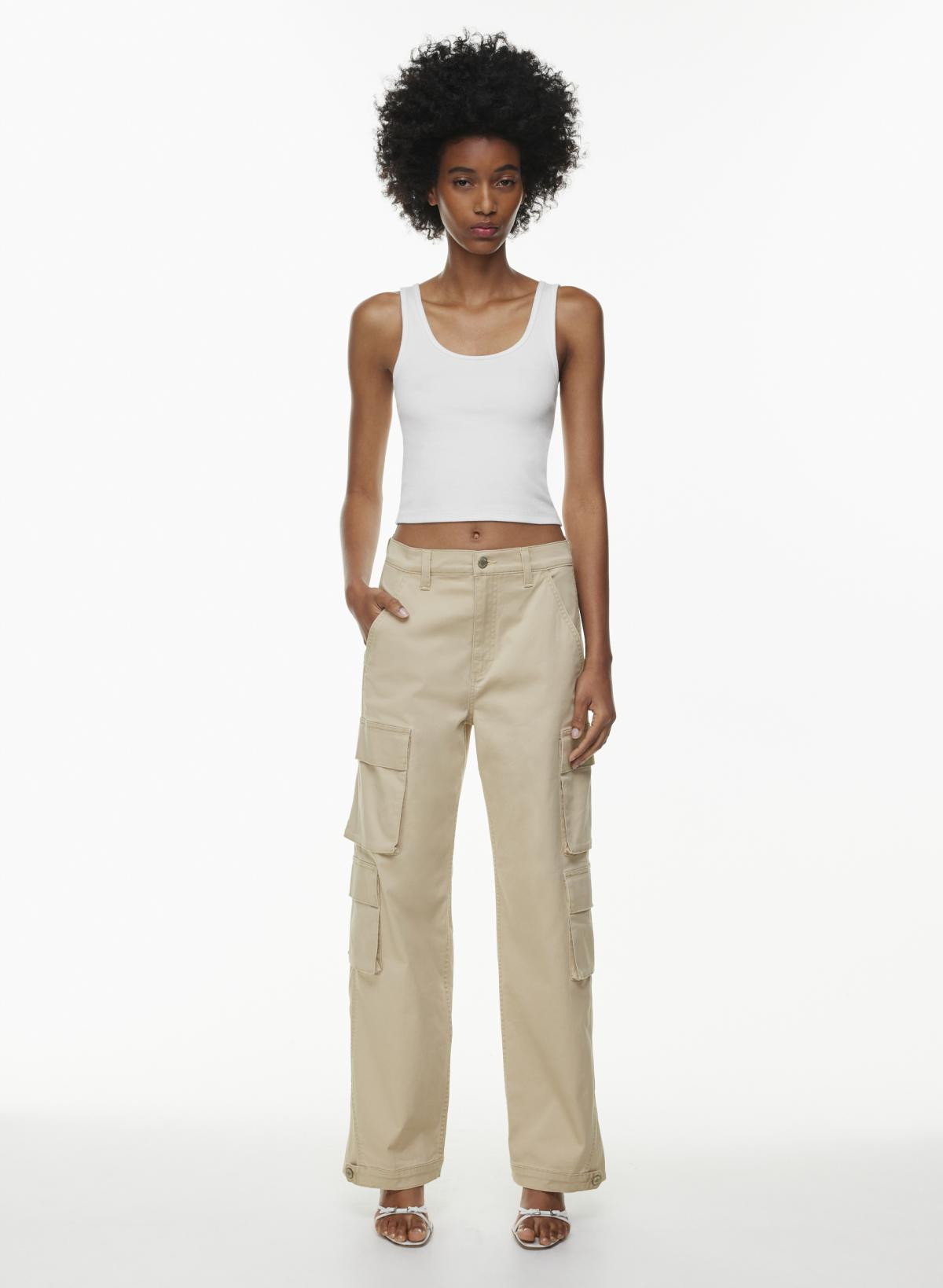 Denim Forum Women's The '90S Millie Hi-Rise Cargo Jean in Sand | 23 | Aritzia