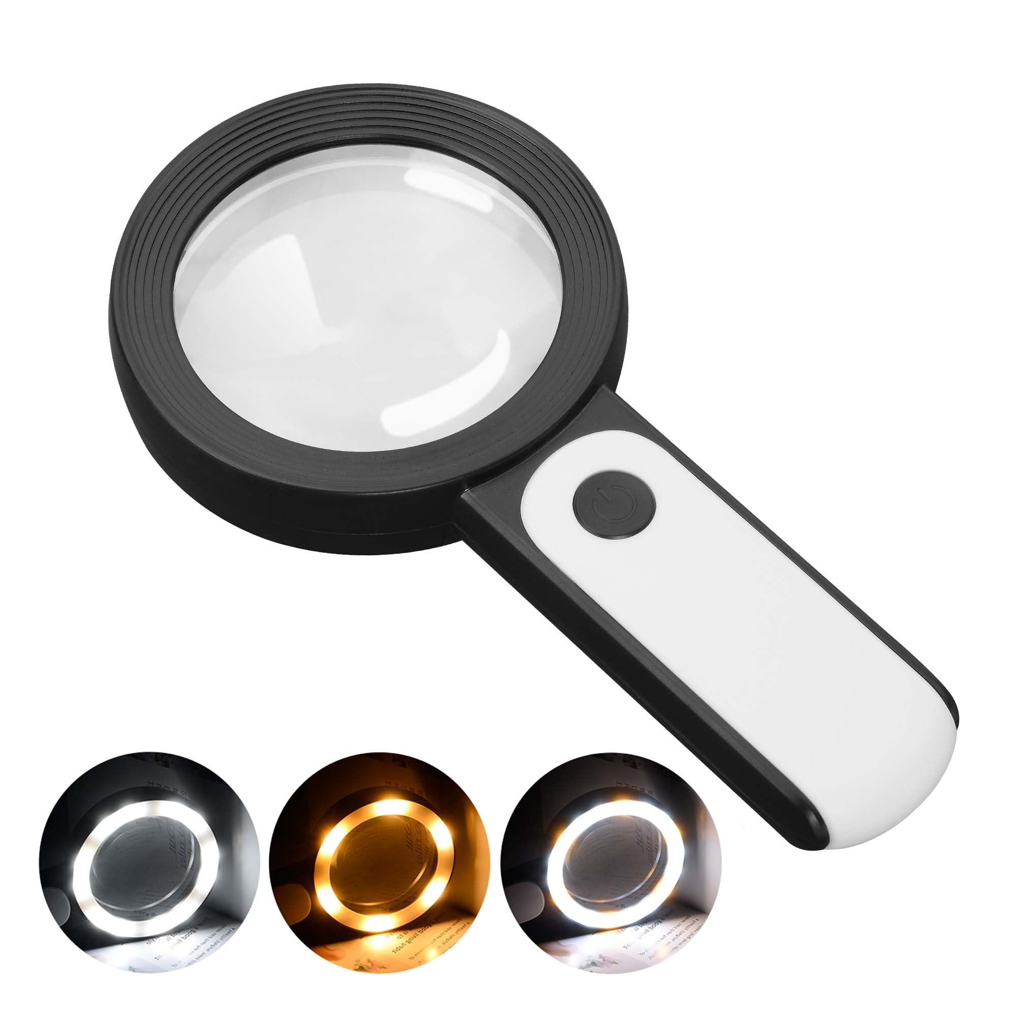 JMH Magnifying Glass with Light, Handheld Large Magnifying Glass 18LED Cold and Warm Light with 3... | Amazon (US)