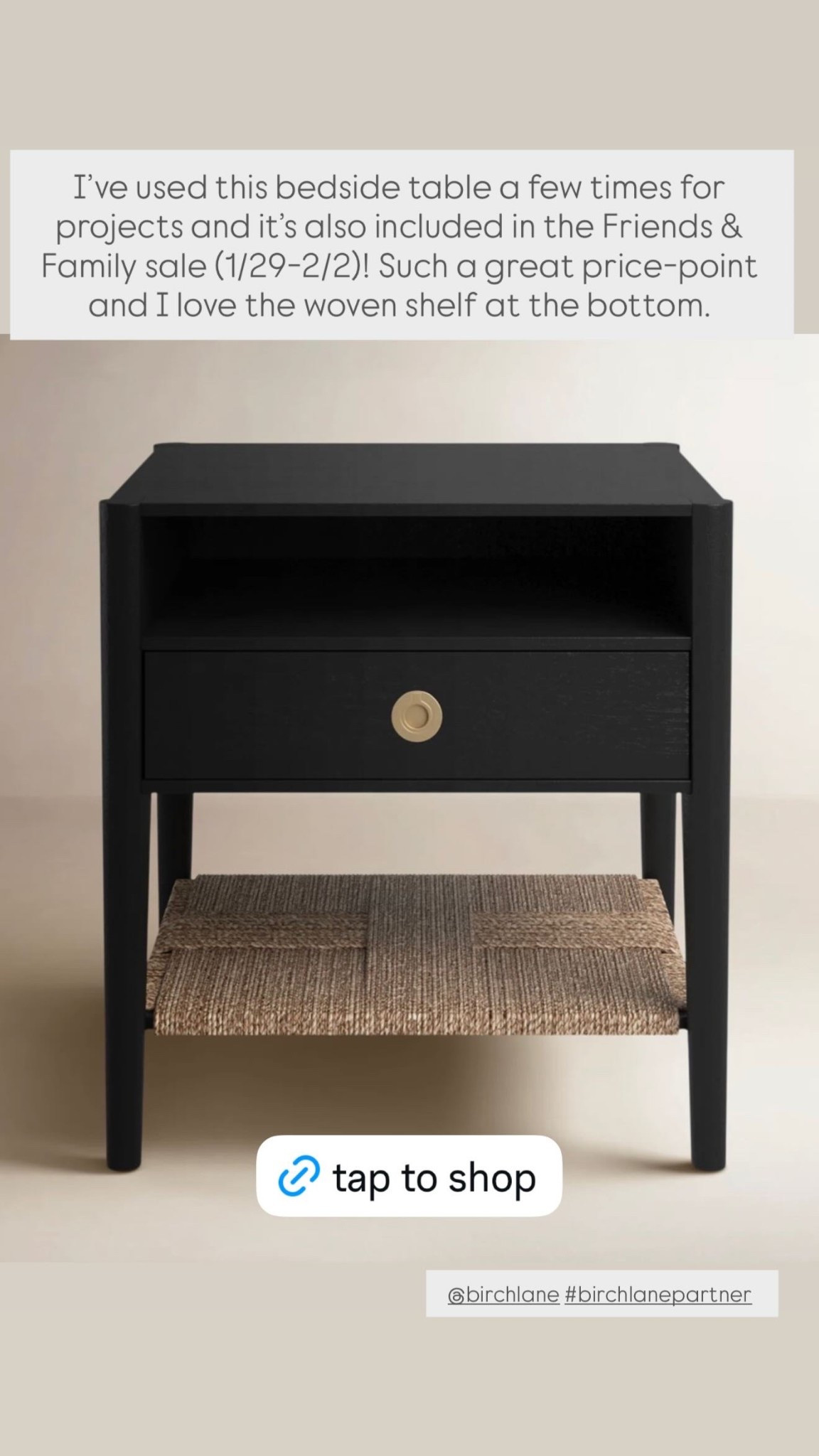 @birchlane #birchlanepartner  I’ve used this bedside table a few times for projects and it’s also included in the Friends & Family sale (1/29-2/2)! Such a great price-point and I love the woven shelf at the bottom.