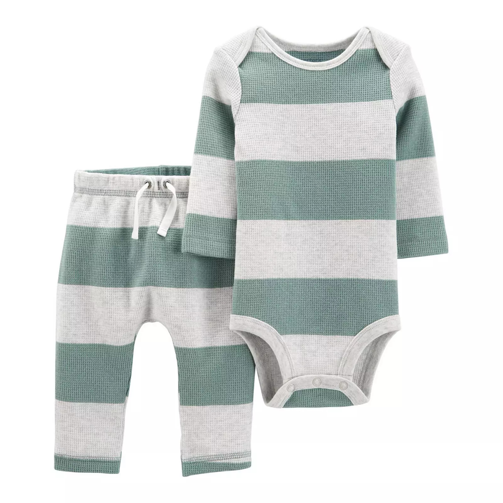 Baby Carter's Striped Thermal Bodysuit & Pants Set, Infant Boy's, Size: 18 Months, Lt Green | Kohl's