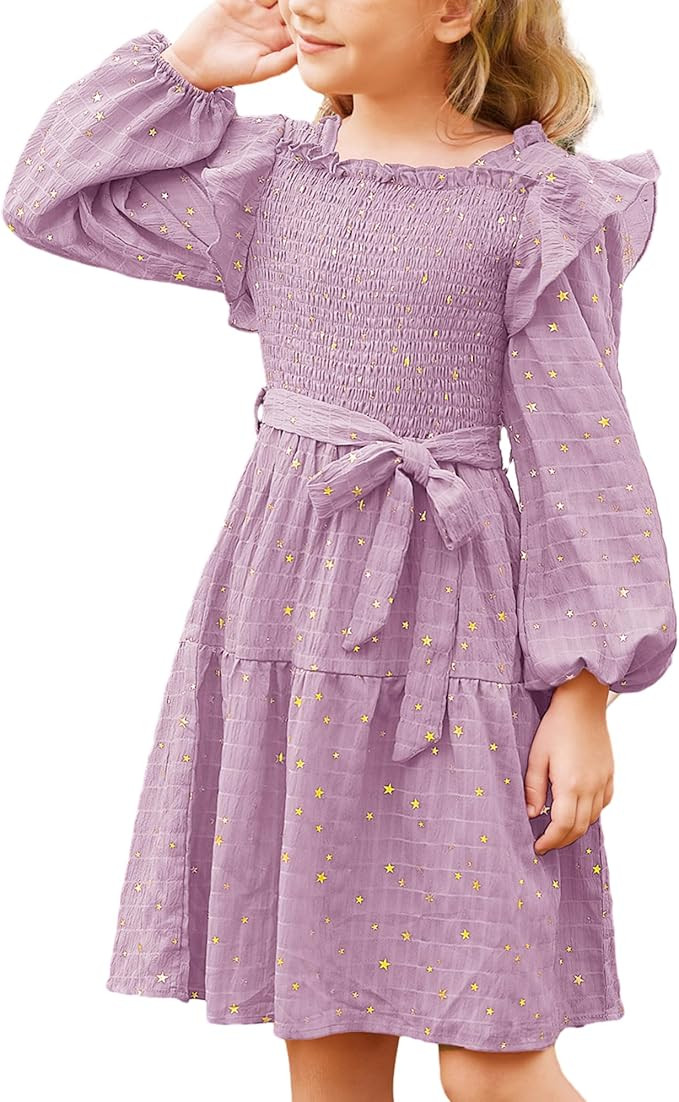 GRACE KARIN Girls Long Sleeve Dress Ruffle Fall Tiered Sparkle Swing Winter Party Dress for Girls... | Amazon (US)