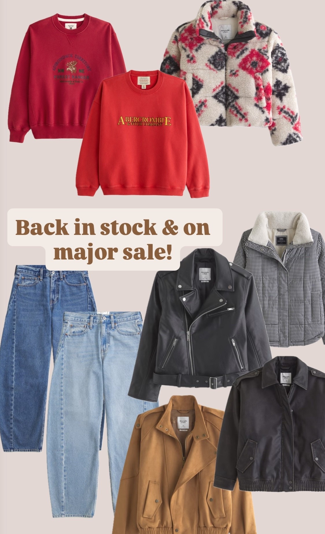 Back in stock & on sale
Cozy outfits
Leather jacket
Abercrombie
Gift ideas 

#LTKGiftGuide #LTKHoliday #LTKSaleAlert