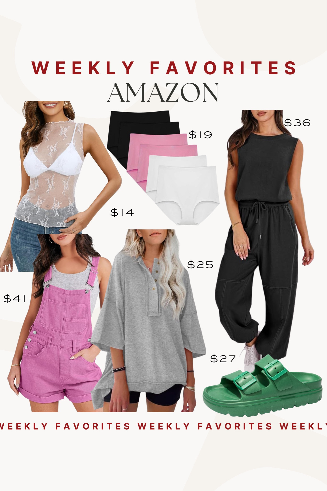 Rounded up this weeks tops sellers! 

Weekly favorites, top sellers, amazon fashion, Amazon favorites, romper, sandals, undies 

#LTKfindsunder100 #LTKSeasonal #LTKfindsunder50