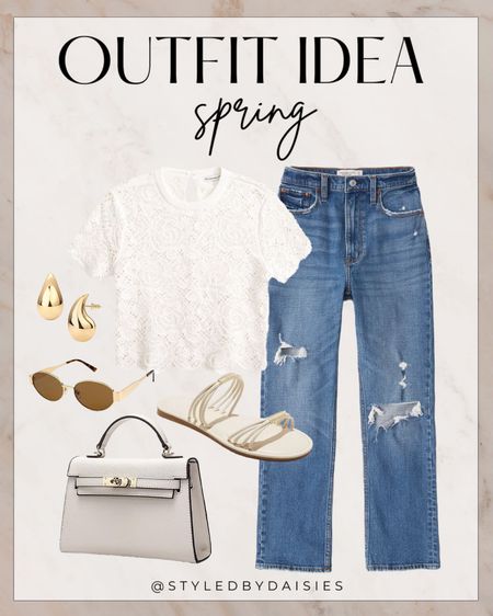 Casual and cute spring outfit idea! 

#springstyle

Spring outfit idea. Elevated casual spring outfit. White lace top. Abercrombie jeans. Distressed straight jeans. Amazon finds. Amazon designer inspired handbag. Target finds. Target sandals. White target sandals. Gold drop earrings. Chic designer inspired sunglasses. Neutral spring style  

#LTKSeasonal #LTKfindsunder100 #LTKstyletip