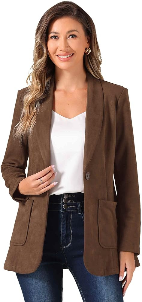Allegra K Faux Suede Blazer for Women's Lapel Collar One Button Dressy Suit Jacket | Amazon (US)