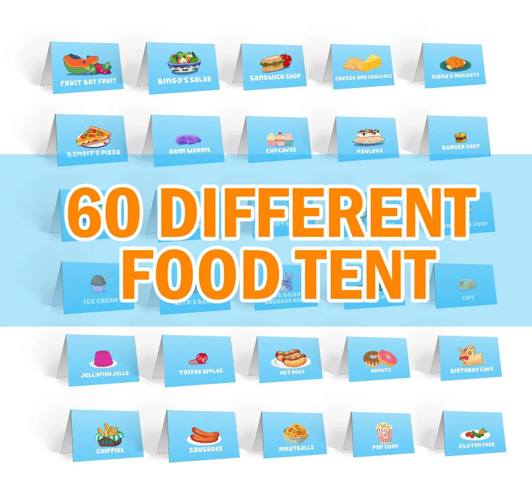 60 Different Blue Birthday Party Food Tent, Party Decor Food Label, Blue Dog Party Place Card Sup... | Etsy (US)