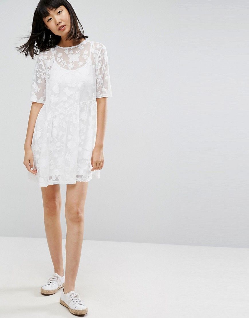 ASOS Mini Lace Smock Dress with Cami Lining - White | ASOS US