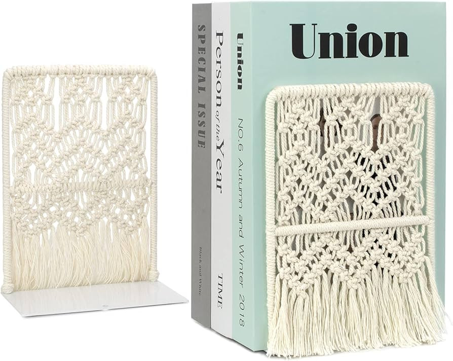 AELS Boho Macrame Bookends, Heavy Duty Metal Book Ends, Decorative Unique Bookend Supports for Sh... | Amazon (US)