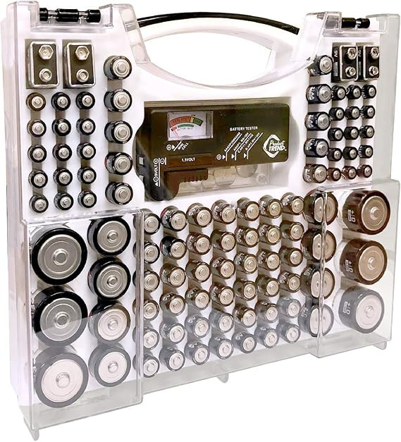 Battery Pro Organizer & Tester, Holds 100 Assorted Batteries - White | Amazon (US)