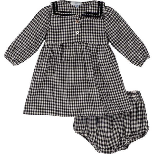 Baby Louisa Dress, Black & Cream Flannel | Maisonette