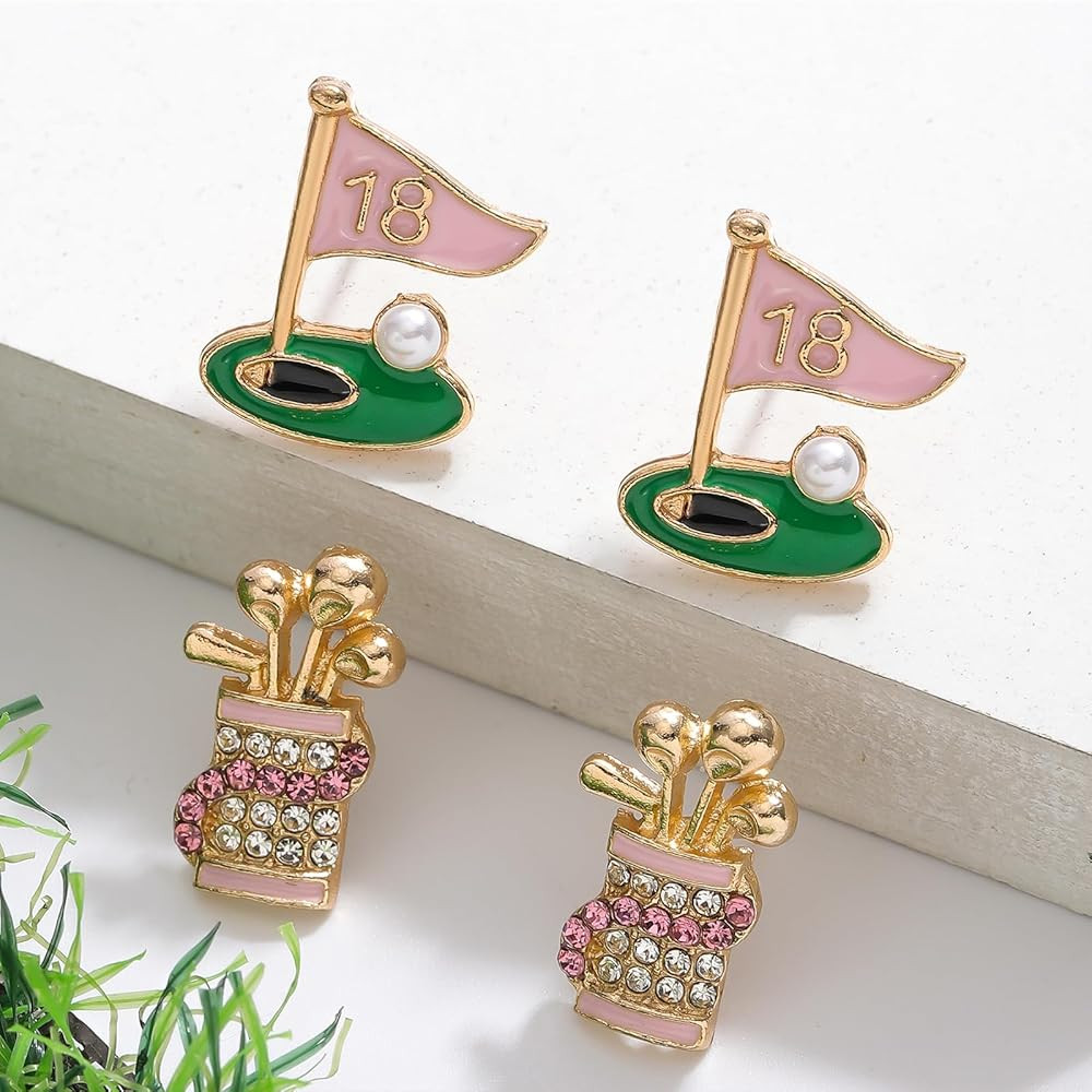 4 Pcs Golf Earrings Studs Sets for Women, Fashion Sports Earring Studs Stackable Golf Jewelry for... | Amazon (US)