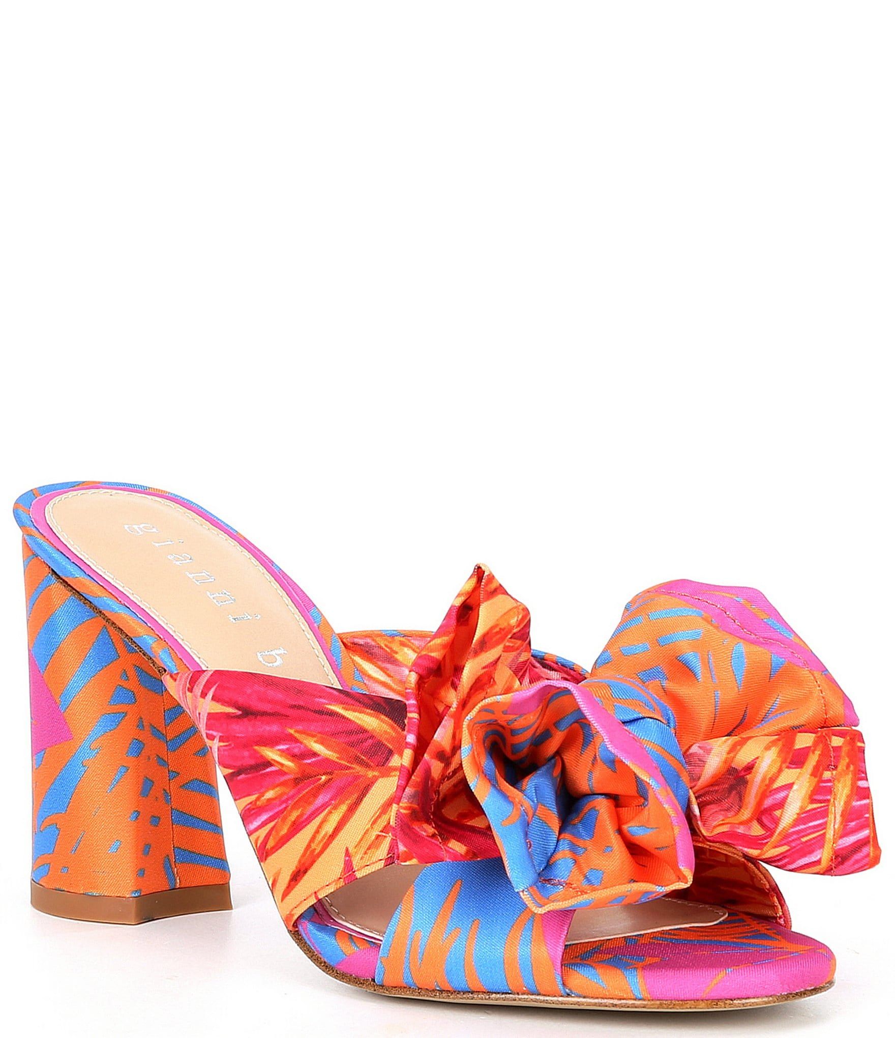 Keily Palm Printed Bow Detail Block Heel Dress Mules | Dillards