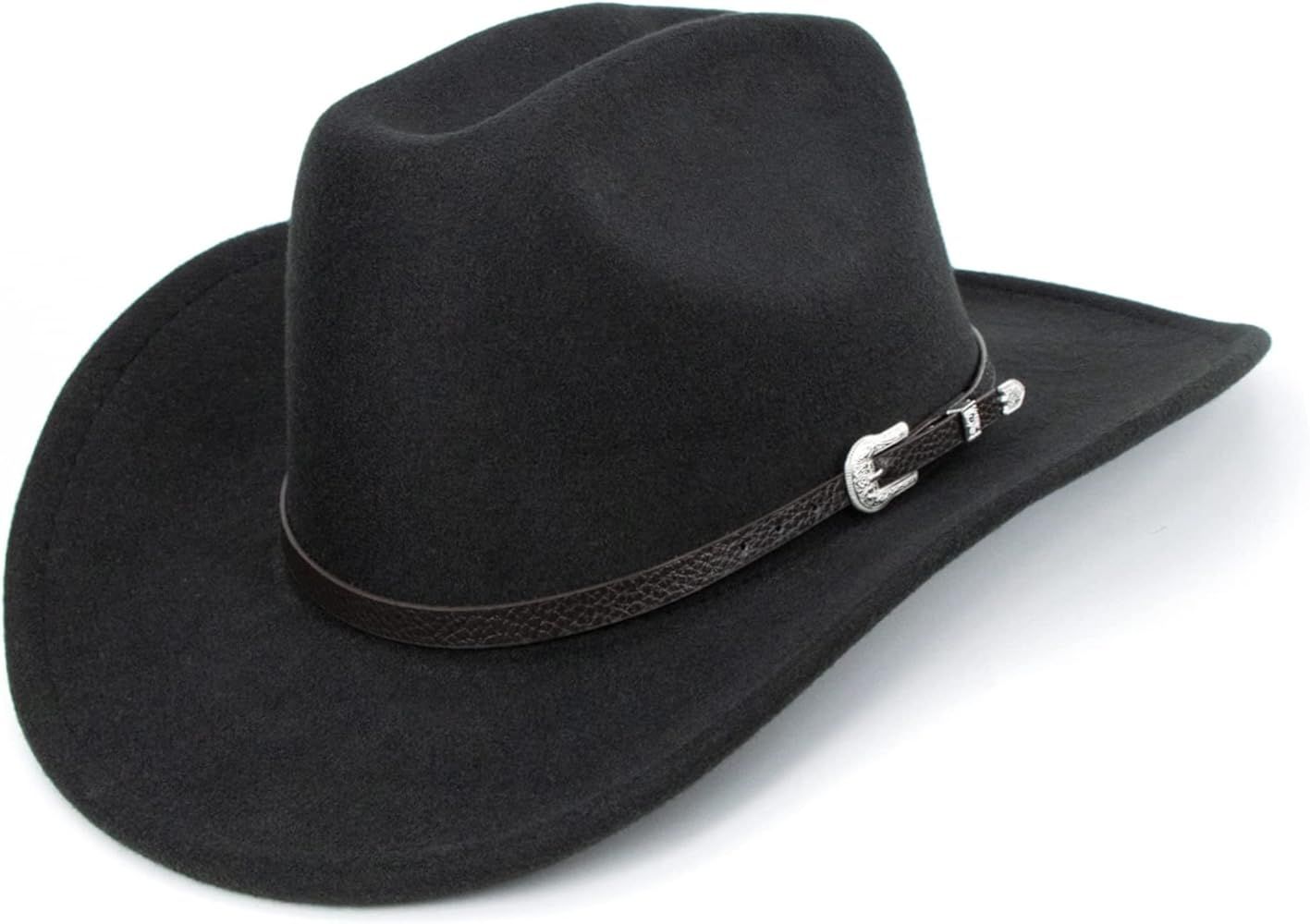 Western Cowboy Hat for Men Women Classic Roll Up Fedora Hat with Buckle Belt(Size:Medium) | Amazon (US)