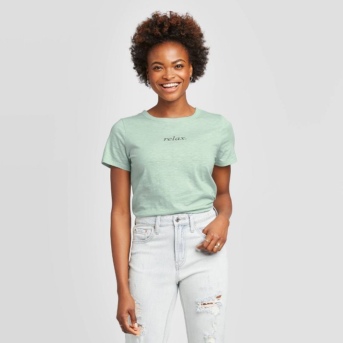 Women's Relax Short Sleeve Graphic T-Shirt - Zoe+Liv (Juniors') - Regular & Plus Aqua Tint | Target