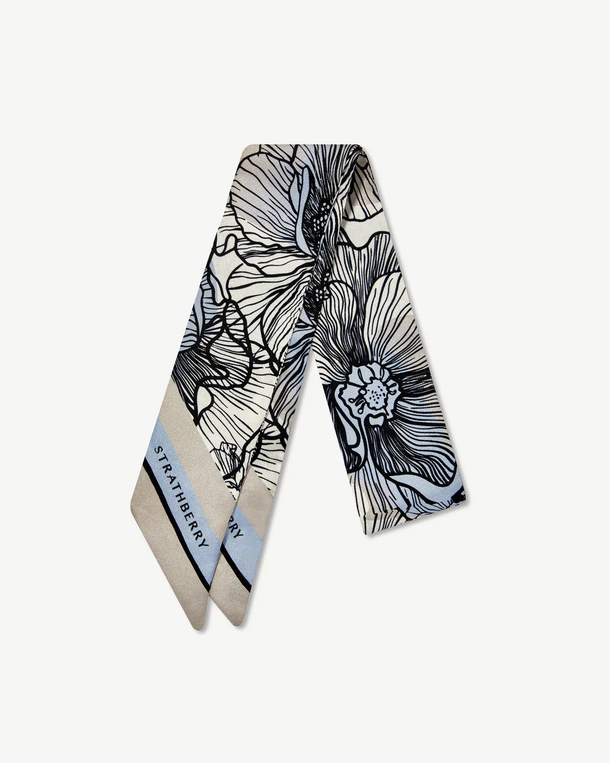 Strathberry - Silk Skinny Scarf - Blue | Strathberry