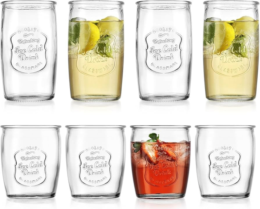 Glaver's Ice Cold Set of 8 Drinking Glasses 4-20 Oz Highball Glasses, and 4-13 Oz Whiskey Glass C... | Amazon (US)