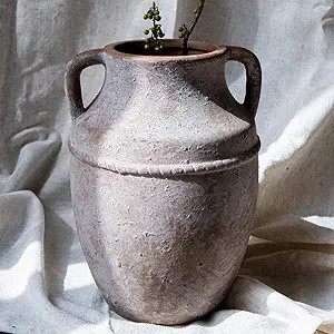 Ceramic Flower Vase Home Decor - 9 inch Farmhouse Rustic Vases, Vintage Pottery with Handles for ... | Amazon (US)