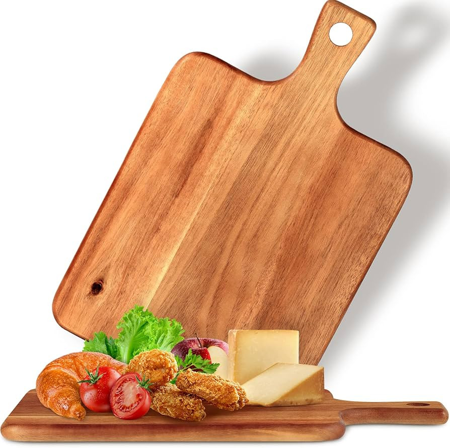 PREMIUM ACACIA Cutting Board with Handle (16"x10"x0.6" - Set of 2) Rectangular Acacia Wooden Cutt... | Amazon (US)