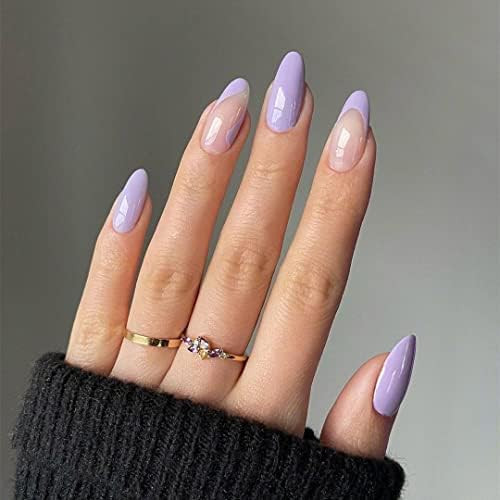 KXAMELIE Glossy Almond Press on Nails Medium Fake Nails with Nail Glue Purple Stripes Stiletto Glue  | Amazon (CA)